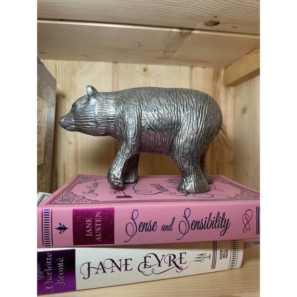 Silver Metal Bear Sculpture Textured Hollow Walking Home Decor Animal Cabin - Picture 1 of 6